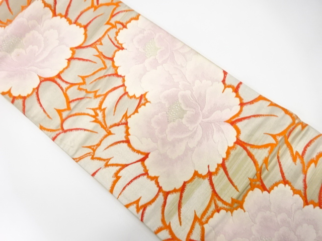 JAPANESE KIMONO / ANTIQUE FUKURO OBI / SILK / WOVEN PEONY